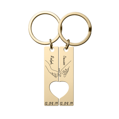 Personalised Couple Keychain Set Customised Names & Date Matching Couple Keyring Valentine's Day Gifts For Couples-Jessemade AU