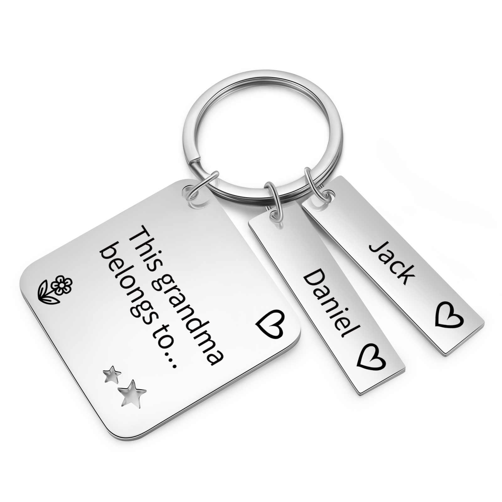 Personalised 2 Names & 1 Text Keychain Custom Family Keychain Gifts for Father/Mother/Grandma/Grandpa-Jessemade AU