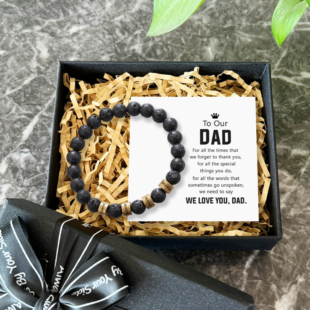 Serene Black Onyx Men Bracelet Personalised 4 Names Beaded Warp Bracelet for Dad-Jessemade AU