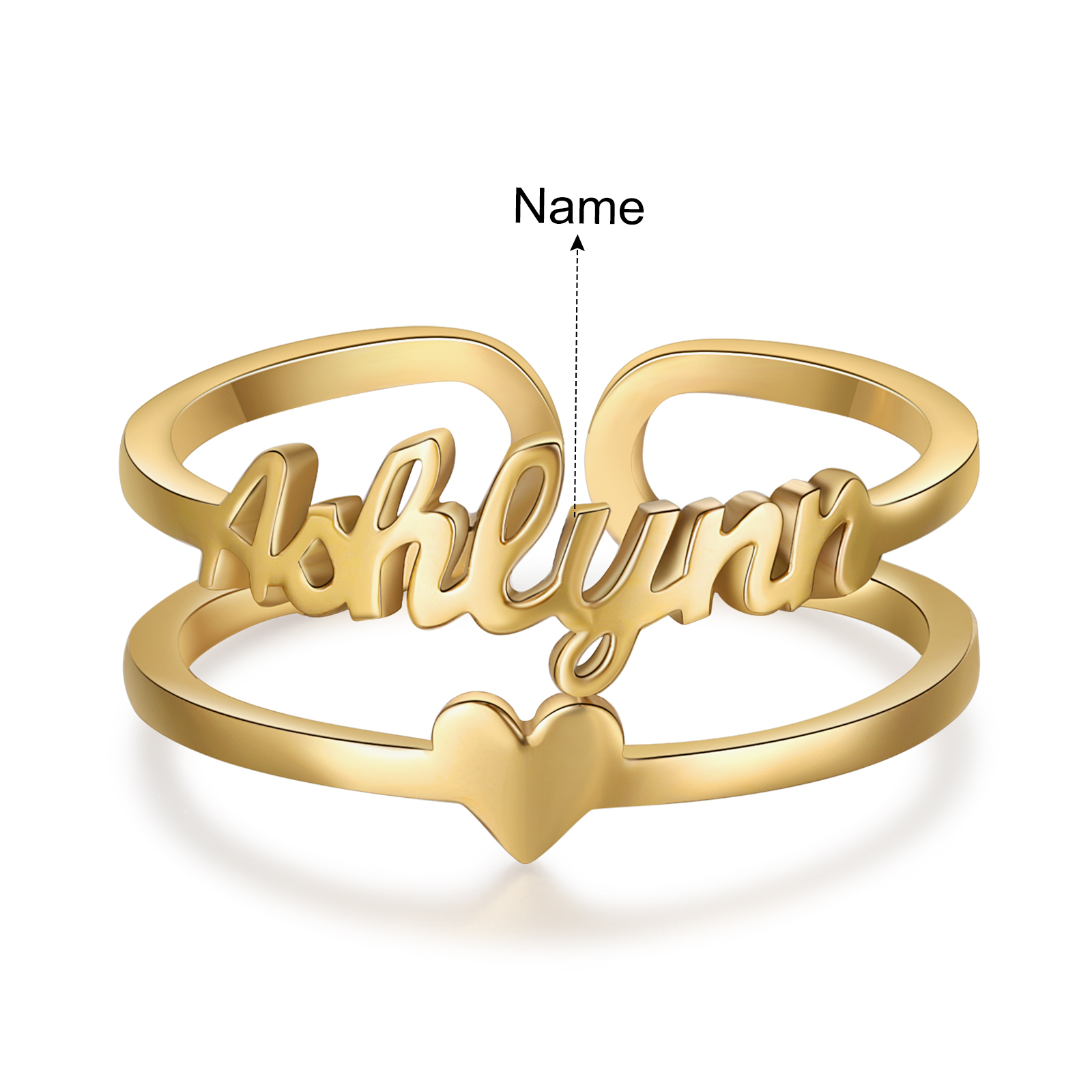 Heart Name Ring Personalised 1 Name Classic Rings for Her-Jessemade AU