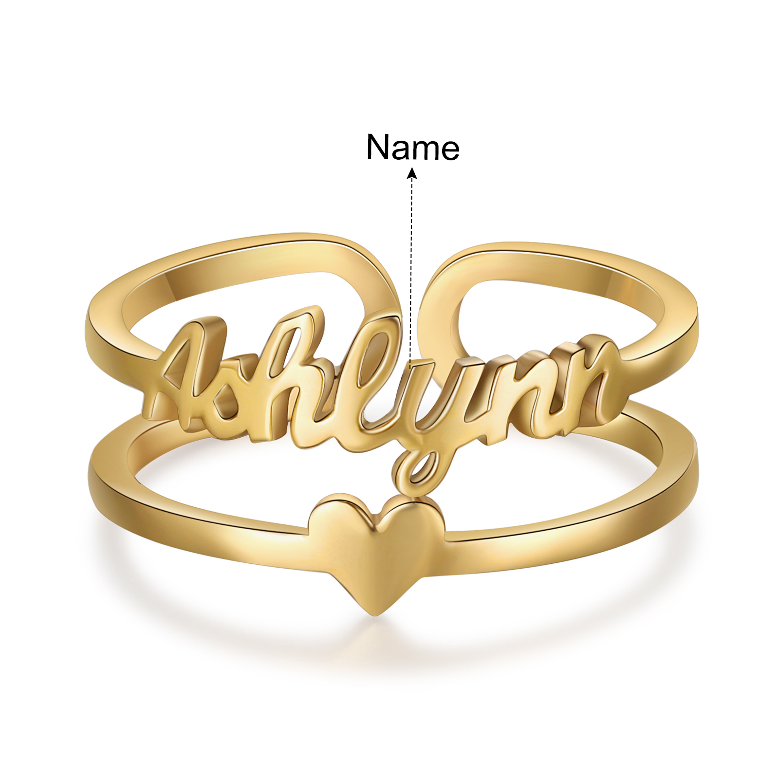 Heart Name Ring Personalised 1 Name Classic Rings for Her-Jessemade AU