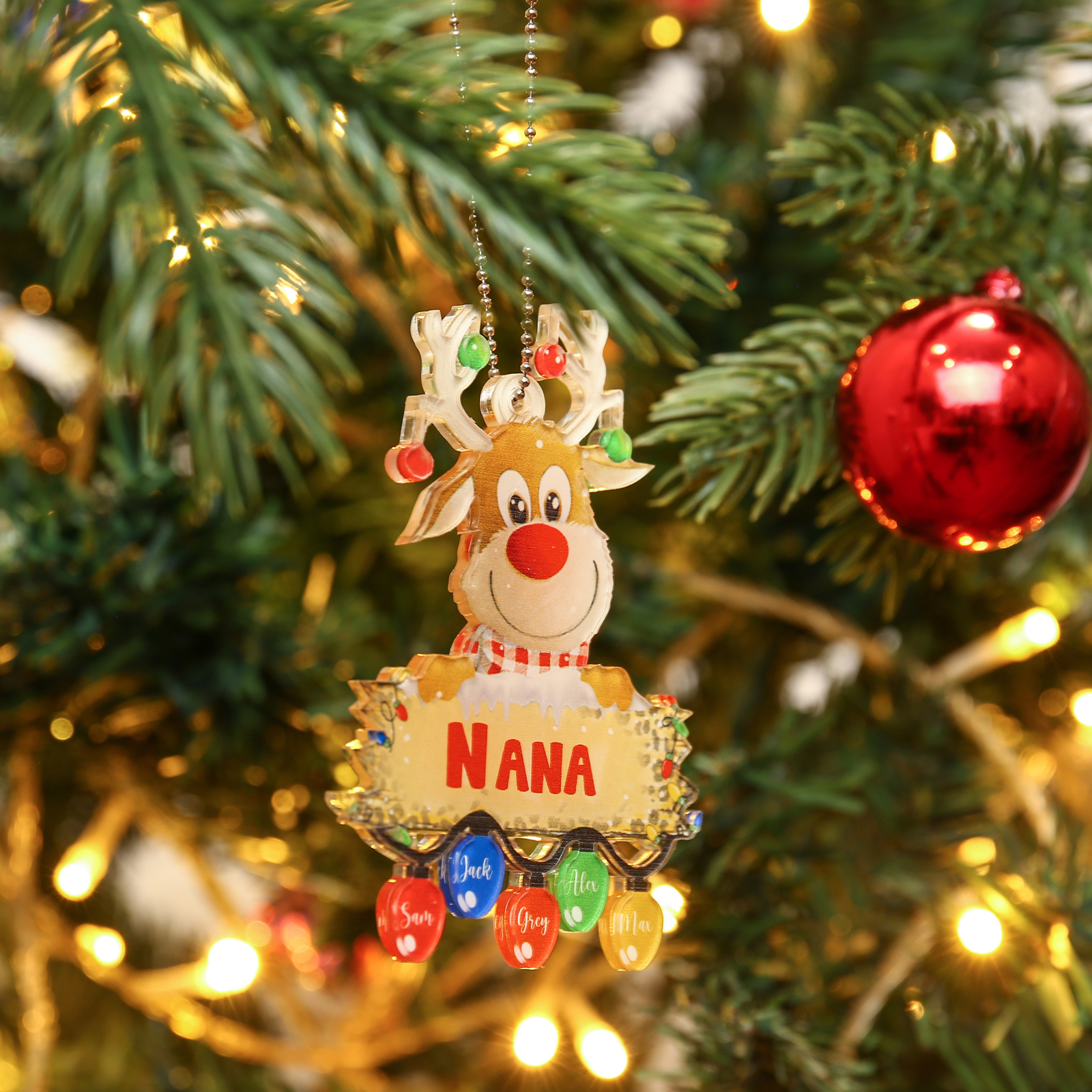 5 Names - Personalised Acrylic Christmas Reindeer Ornaments Customised Text & Name Xmas Pendant Gifts for Family-Jessemade AU