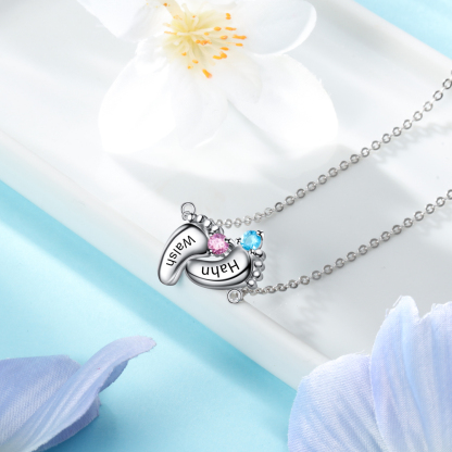 Personalised Baby Foot Bracelet With 2 Birthstones Engraved Names Gift For Mother-Jessemade AU