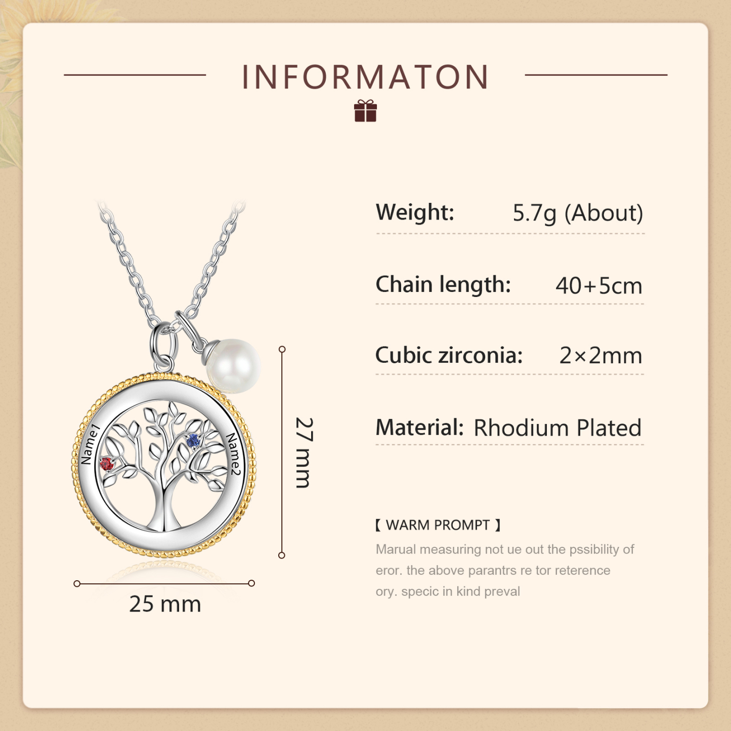 Personalised Family Tree Necklace With 2 Birthstones Engraved Names Necklace Gift For Women-Jessemade AU