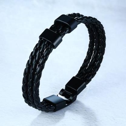 Personalised Braided Leather Bracelet Engraved 2 Names Men's Bracelet Gifts For Him-Jessemade AU