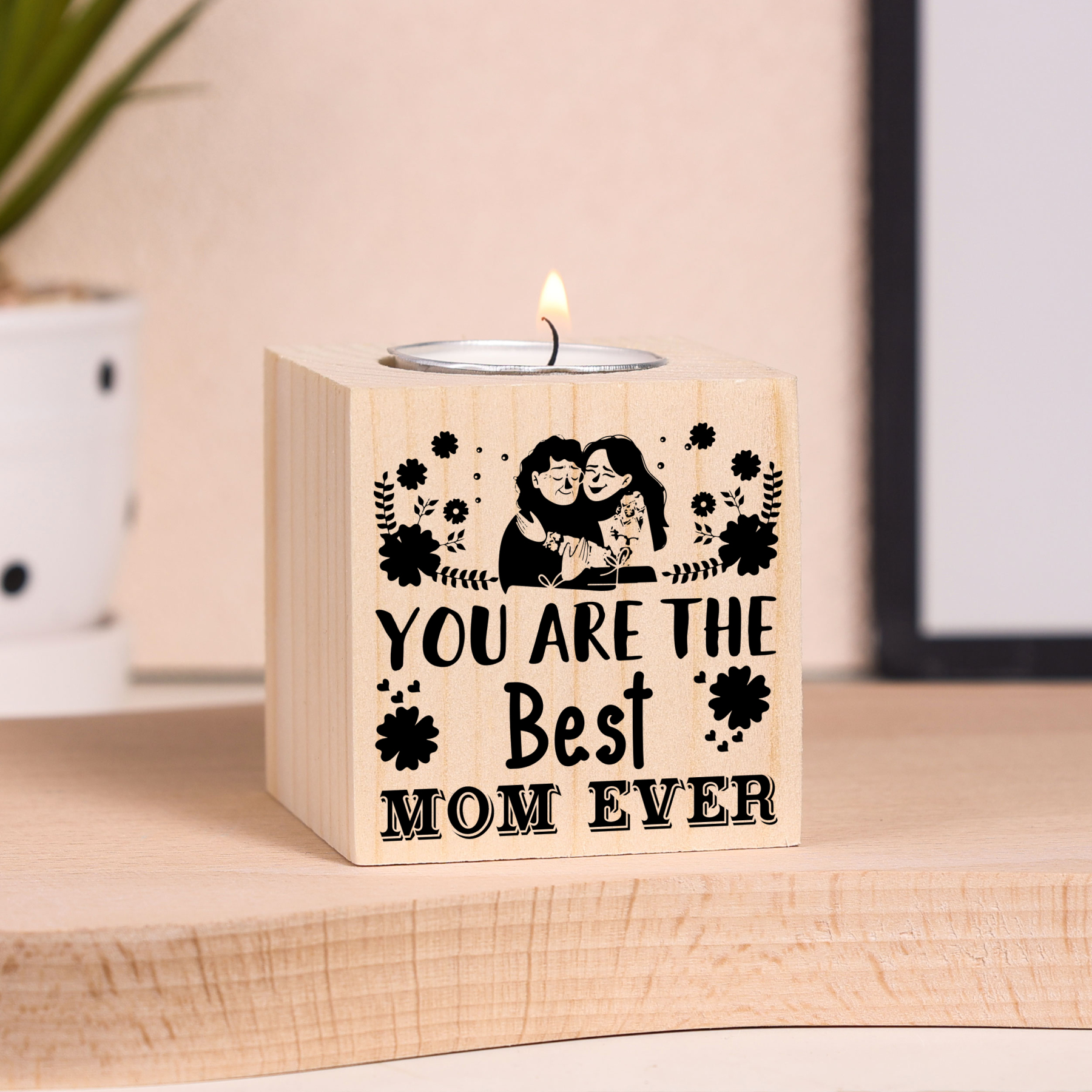 Block Candle Holder You Are The Best Mom Ever Wooden Candlesticks for Mother-Jessemade AU