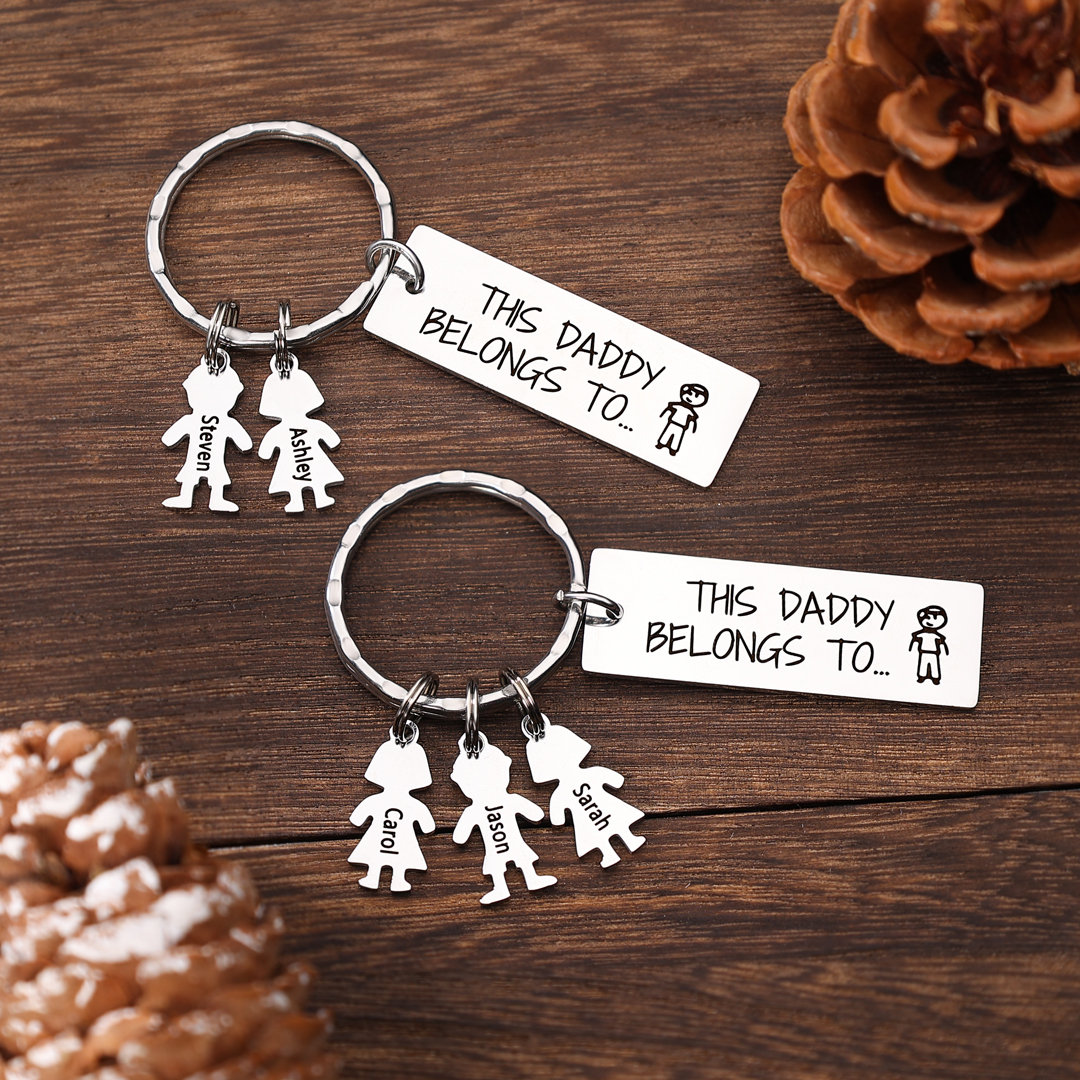 Personalised Keychain with 3 Kid Charms Father's Day Gift "This Daddy Belongs To" Custom Family Keyring-Jessemade AU