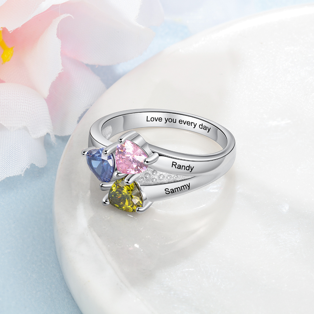 Personalised 3 Birthstones Mothers Ring With Names Gifts For Her-Jessemade AU
