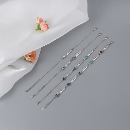 Personalised Family Name Bracelet With 1 Birthstones Engraved Names Gift For Her-Jessemade AU