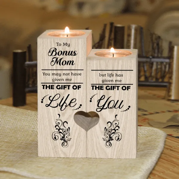 Mothers GiftsTo My Bonus Mom Wooden Candle Holder "Life has given me the gift of you"-Jessemade AU