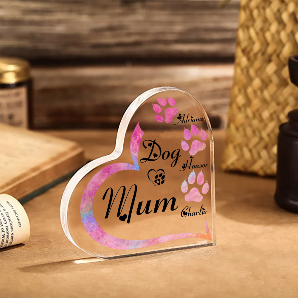 Personalised Acrylic Heart Keepsake Custom 3 Names Dog Footprints Ornaments Gifts for Mum-Jessemade AU