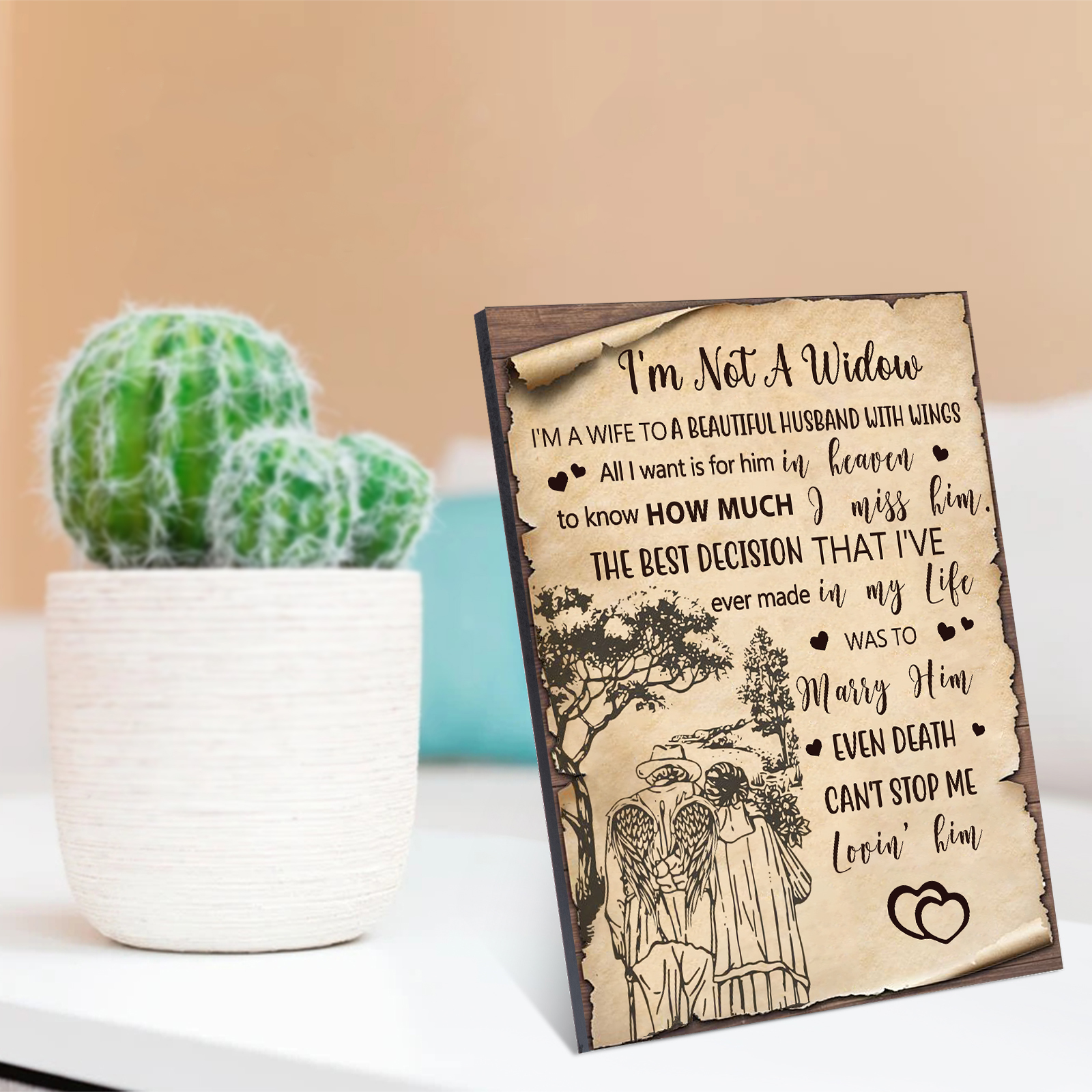 Old Couple Memorial Wooden Plaque Art Decorations Picture Board Desktop Ornaments - I'm Not A Widow-Jessemade AU