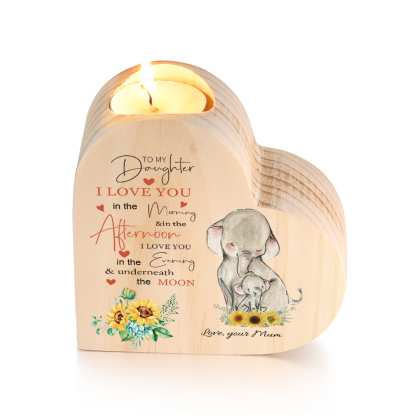 To My Daughter-Wooden Heart Candle Holder Elephant Candlesticks "I love you in the morning" Gifts For Daughter-Jessemade AU