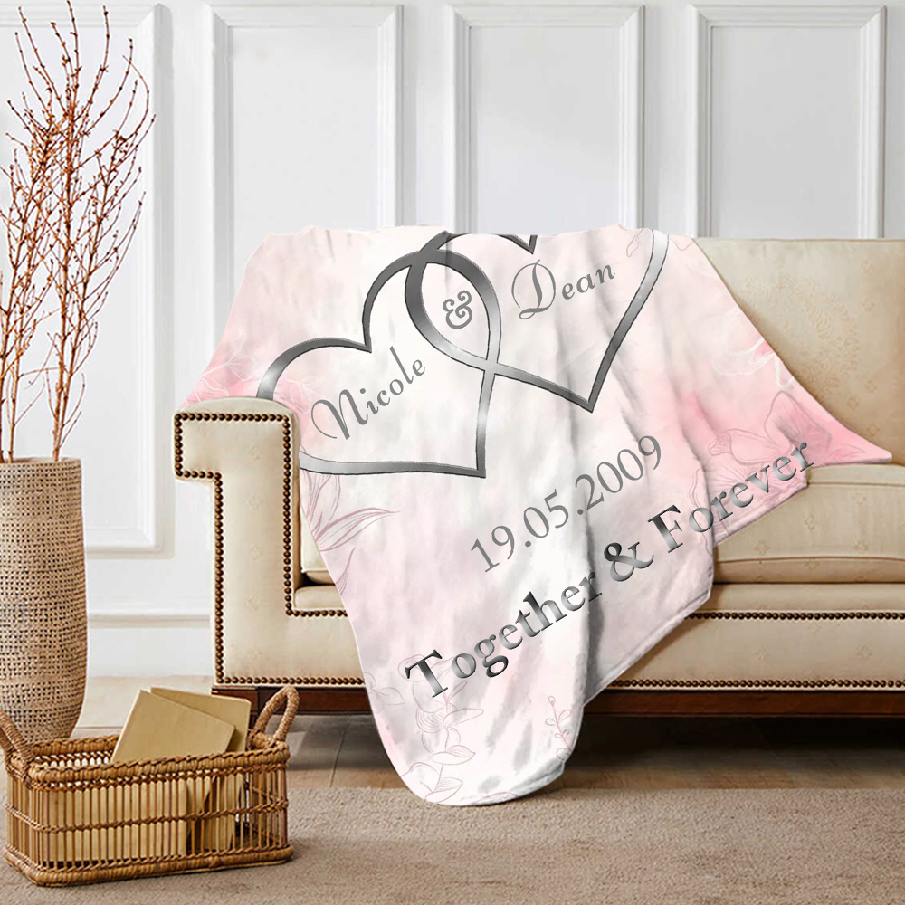 Pink Personalised Couple Blanket Customised 2 Names & Date & Text Blanket Heart Valentine's Day Gifts for Him/Her-Jessemade AU