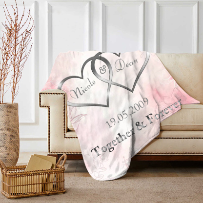 Pink Personalised Couple Blanket Customised 2 Names & Date & Text Blanket Heart Valentine's Day Gifts for Him/Her-Jessemade AU