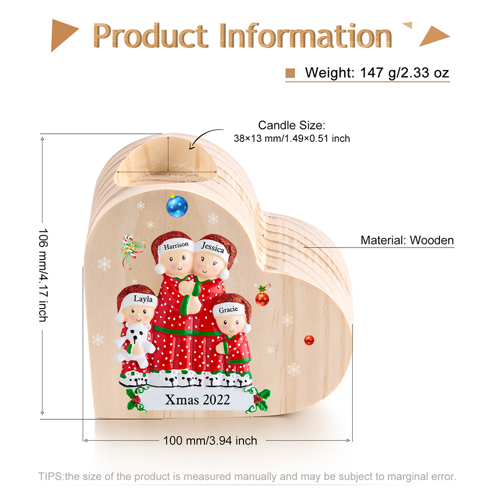 Christmas Family Candle Holder Wooden Custom 4 Names Heart Candlesticks Gifts For Family-Jessemade AU