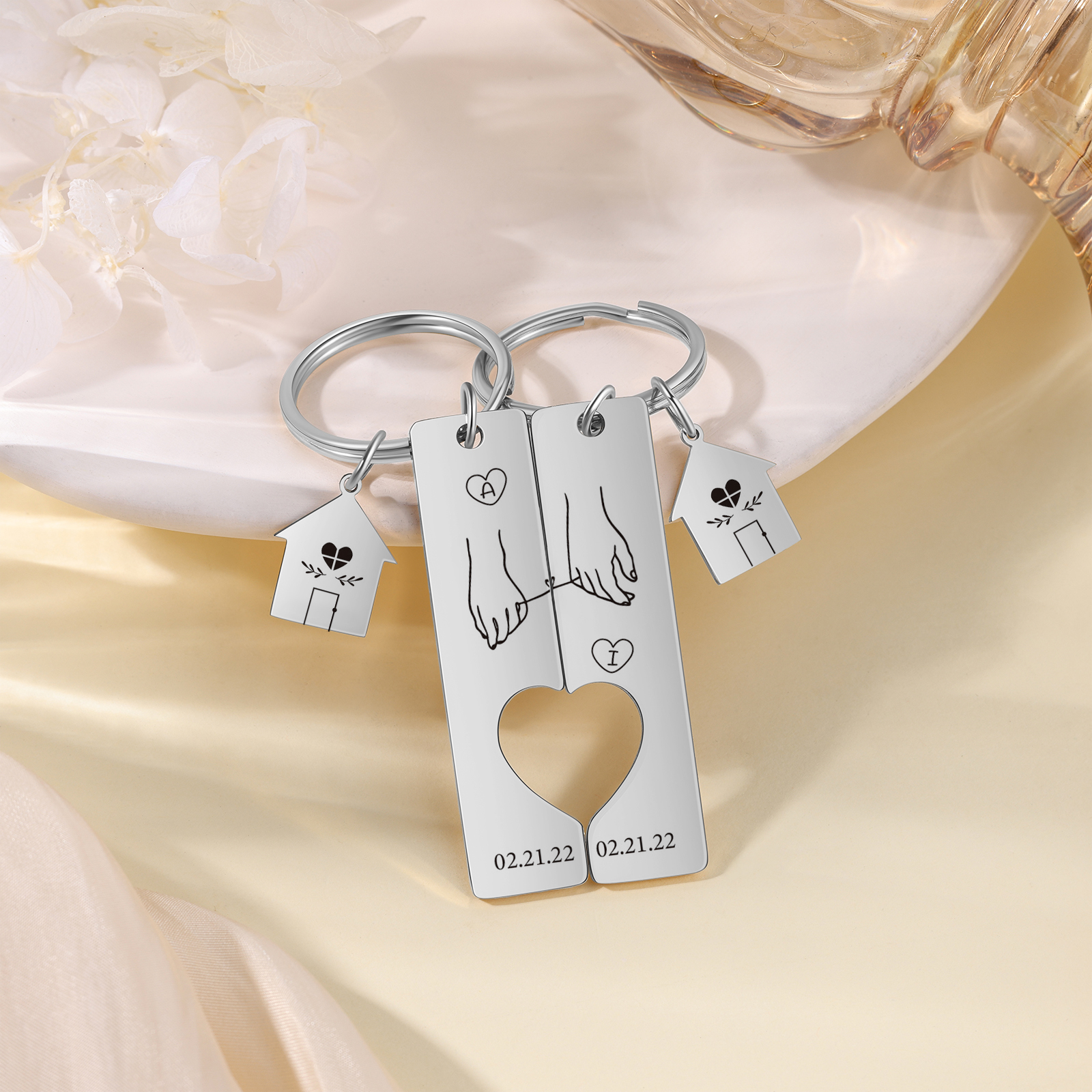 Personalised Couple Keychain Custom 2 Letters & Dates Metal Keyring Matching Keychains Valentine's Day Gifts-Jessemade AU