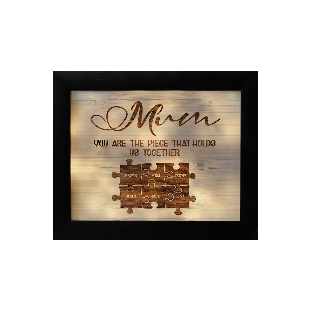Personalised Mum Puzzle Picture Frame With Light Custom 6 Names Decor Gifts For Mother - You are the piece that holds us together-Jessemade AU