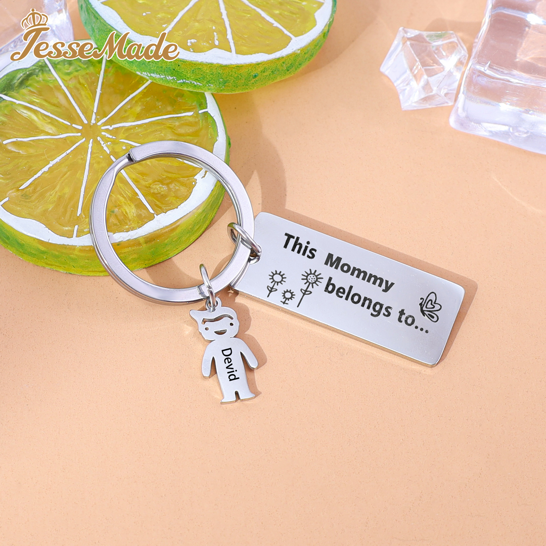 Personalised Keychain with Kid Charm Engraved 1 Name Family Keychain for Him-Jessemade AU