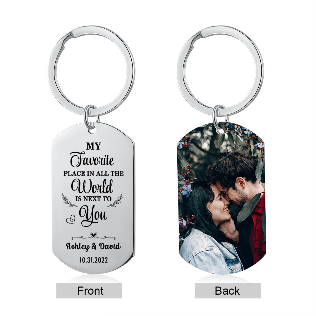 Couple Photo Keychain Customised 2 Names & Date Keyring Stainless Steel Keychain for Couples-Jessemade AU