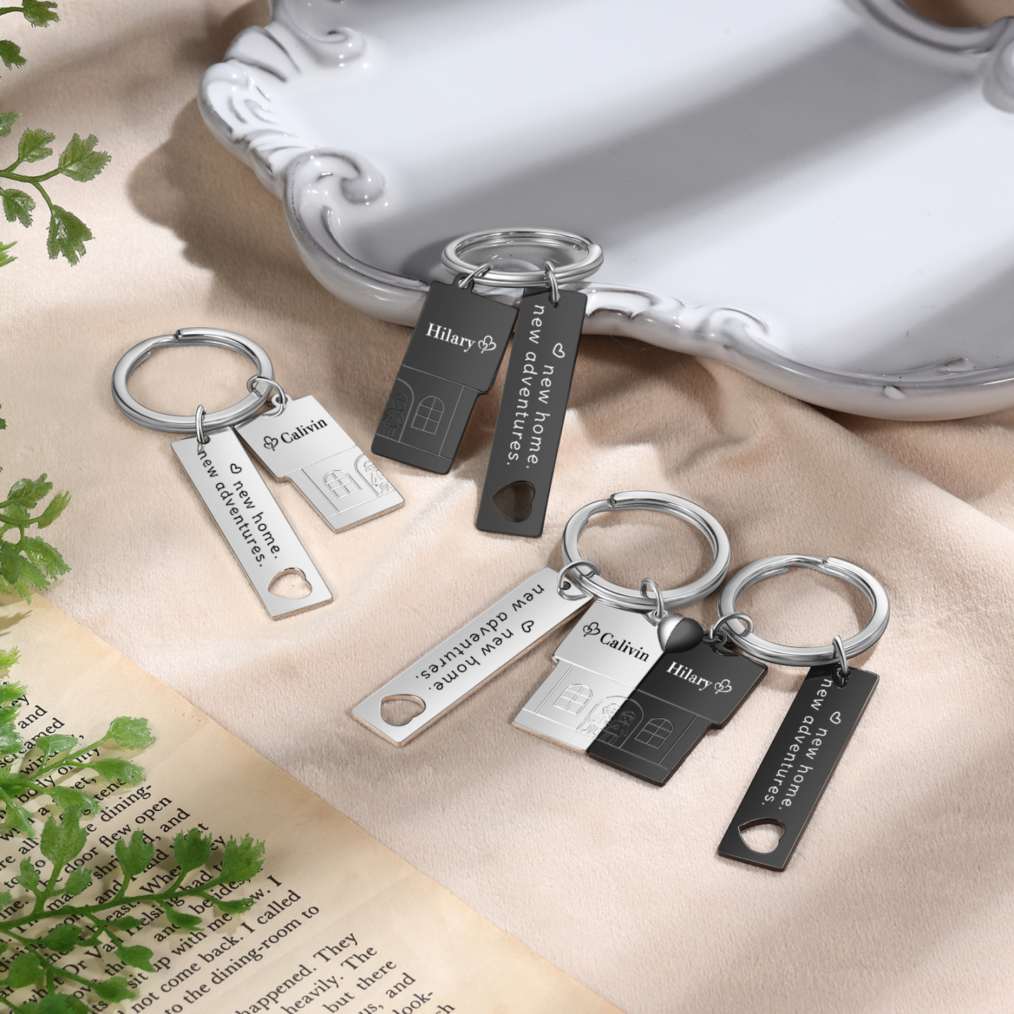 Personalised New Home Keychain Customised 2 Names & Texts Keyring Matching Gifts for Couples-Jessemade AU