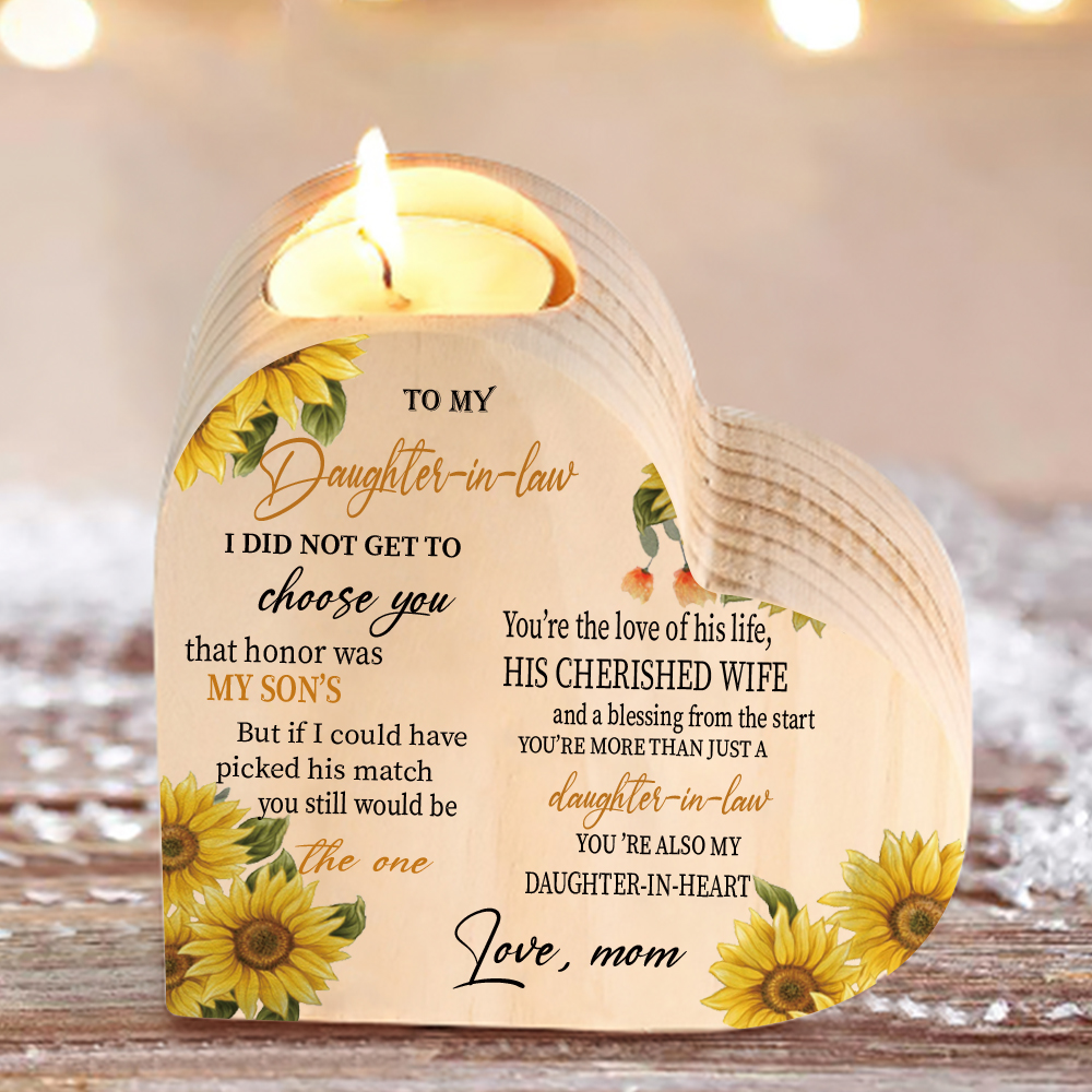 To My Daughter-In-Law Candle Holder You’re also my daughter-in-heart Wooden Candlestick-Jessemade AU