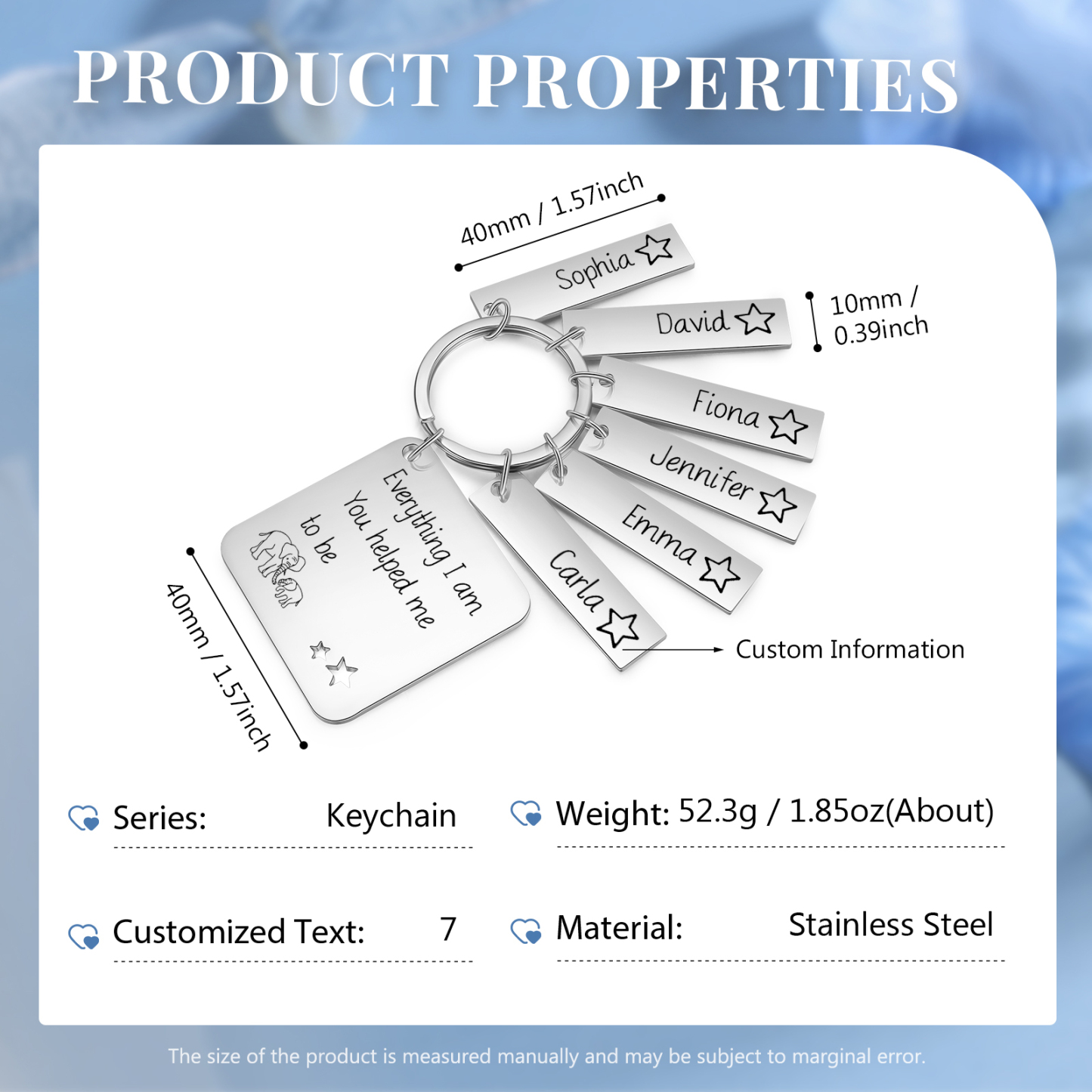 Personalised 6 Names & 1 Text Keychain Elephant Family Keychain Gifts for Father/Mother/Grandma/Grandpa-Jessemade AU