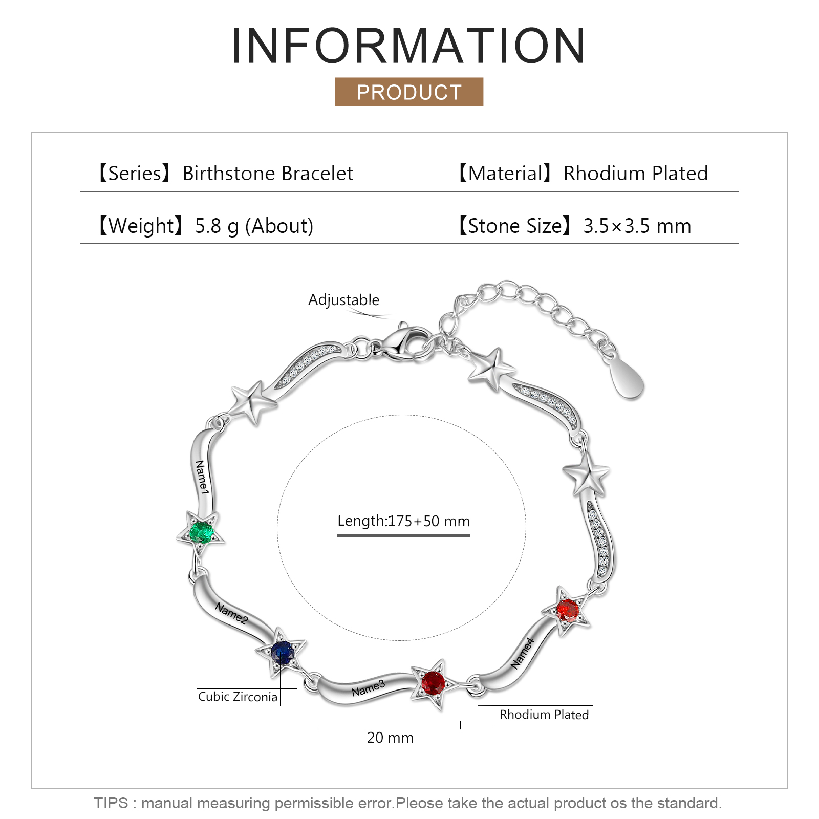 Personalised Star Bracelet With 4 Birthstones Custom Names Bracelet Gift For Women-Jessemade AU