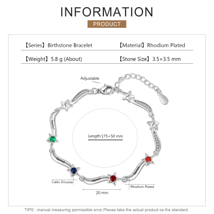 Personalised Star Bracelet With 4 Birthstones Custom Names Bracelet Gift For Women-Jessemade AU