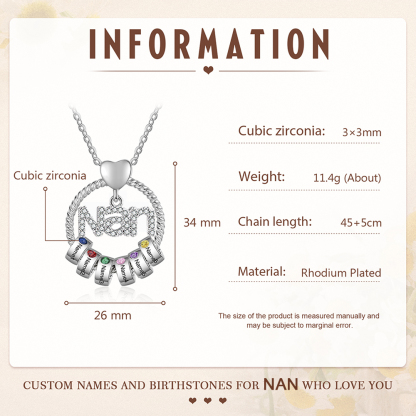 6 Names - Personalised Nan Necklace Custom Names & Birthstones Circle Pendant Necklace Gift for Grandma Nanna-Jessemade AU