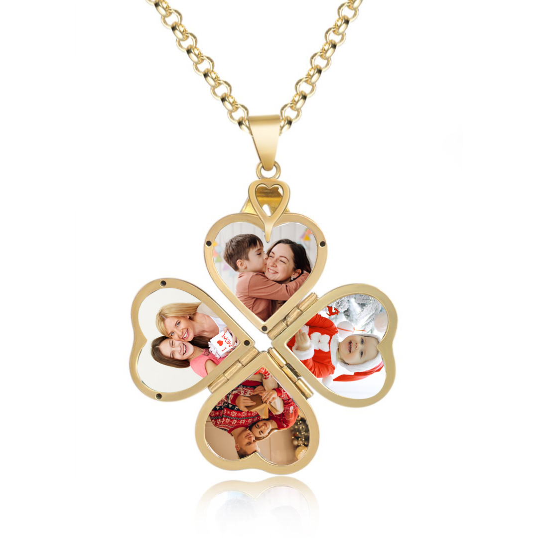 Personalised 4 Hearts Photo Locket Necklace Folding Vintage Locket Necklace Gifts for Her-Jessemade AU