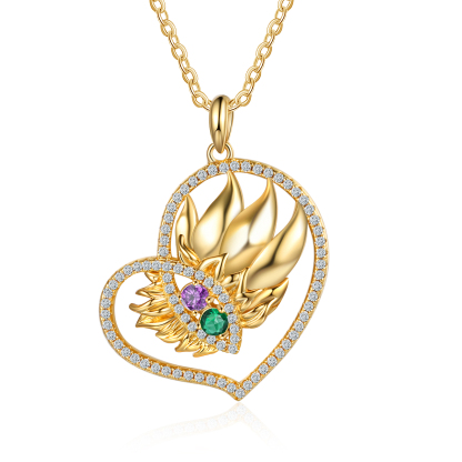 Personalised Heart Necklace With 2 Birthstones Engraved Names Necklace Gift For Women-Jessemade AU