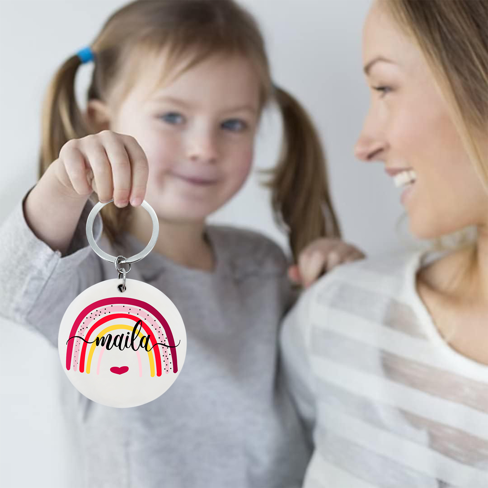 Customised 1 Name Rainbow Heart Keychain Unique Back-to-School Gift for Kids-Jessemade AU