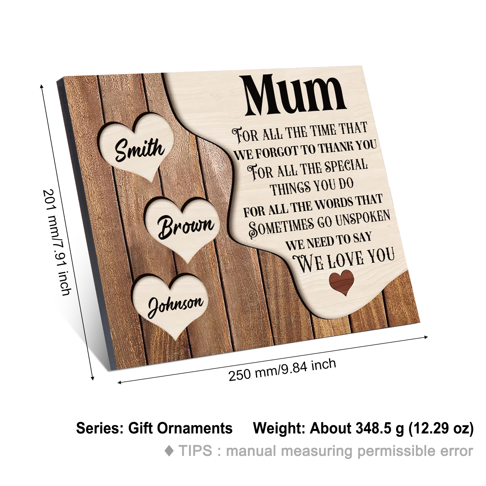 3 Names - Personalised Mum Wooden Plaque Custom Names Home Decoration Hearts Gift for Mother-Jessemade AU