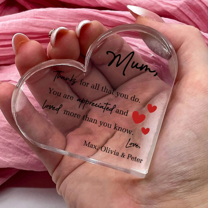 Personalised Acrylic Heart Keepsake Custom Text Ornaments Gifts - Mum, Thanks For All That You Do-Jessemade AU