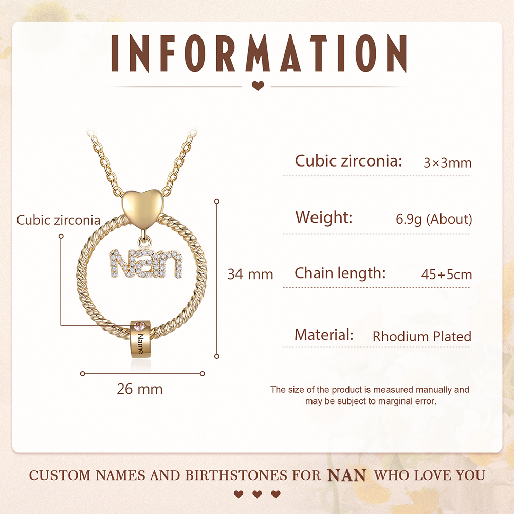 1 Name - Personalised Nan Necklace Custom Names & Birthstones Circle Pendant Necklace Gift for Grandma Nanna-Jessemade AU
