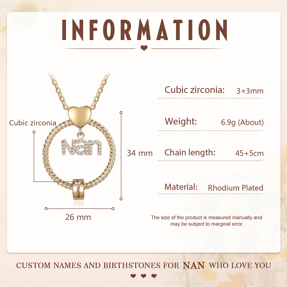 1 Name - Personalised Nan Necklace Custom Names & Birthstones Circle Pendant Necklace Gift for Grandma Nanna-Jessemade AU
