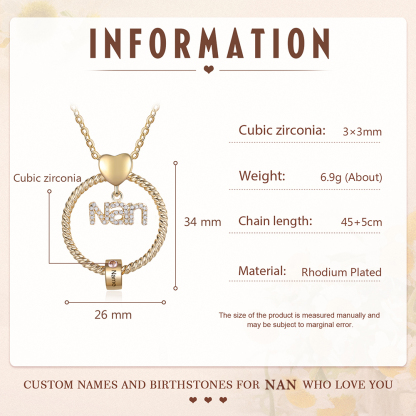 1 Name - Personalised Nan Necklace Custom Names & Birthstones Circle Pendant Necklace Gift for Grandma Nanna-Jessemade AU