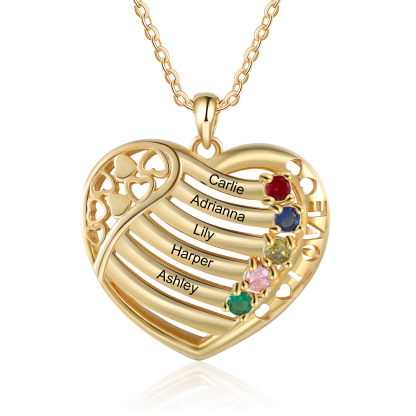 LOVE Heart Necklace Custom 5 Names & Birthstones Family Necklace Gifts For Her-Jessemade AU
