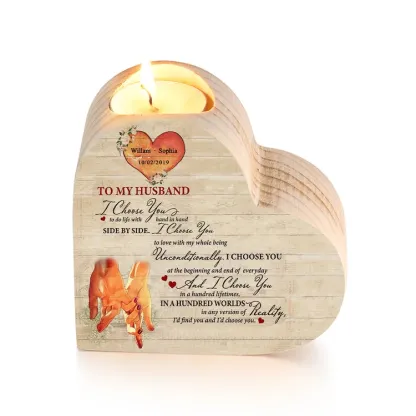 Personalised Couple Heart Candle Holder "I choose you to do life with side by side"Wooden Candlesticks Valentines Gift-Jessemade AU