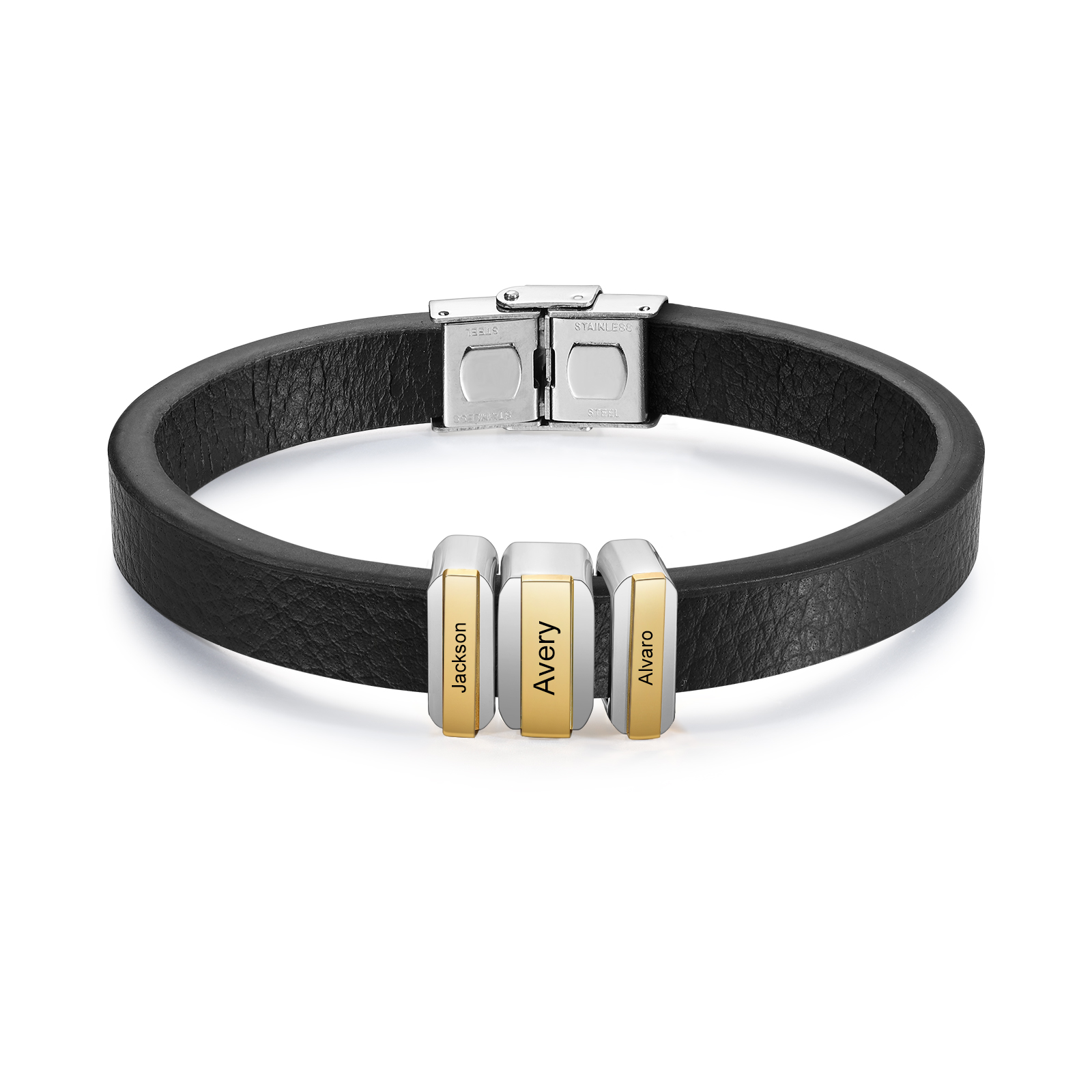 Personalised Men's Leather Bracelet Custom 3 Names Beads Bracelet Father's Day Gifts for Him-Jessemade AU