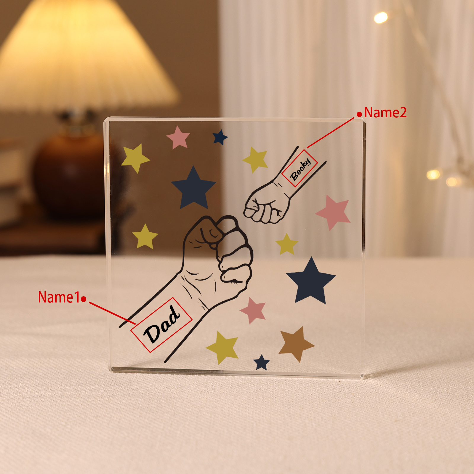 Personalised 2 Names Acrylic Square Keepsake Fist Bump Rectangle Plaque Father's Day Gifts -Jessemade AU