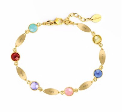 Personalised Bracelet With 6 Birthstones Engraved Names Bracelet Gift For Women-Jessemade AU