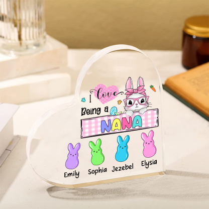 5 Names - Personalised Acrylic Heart Keepsake Custom Names Bunny Ornaments Gifts for Grandma/Mother-Jessemade AU
