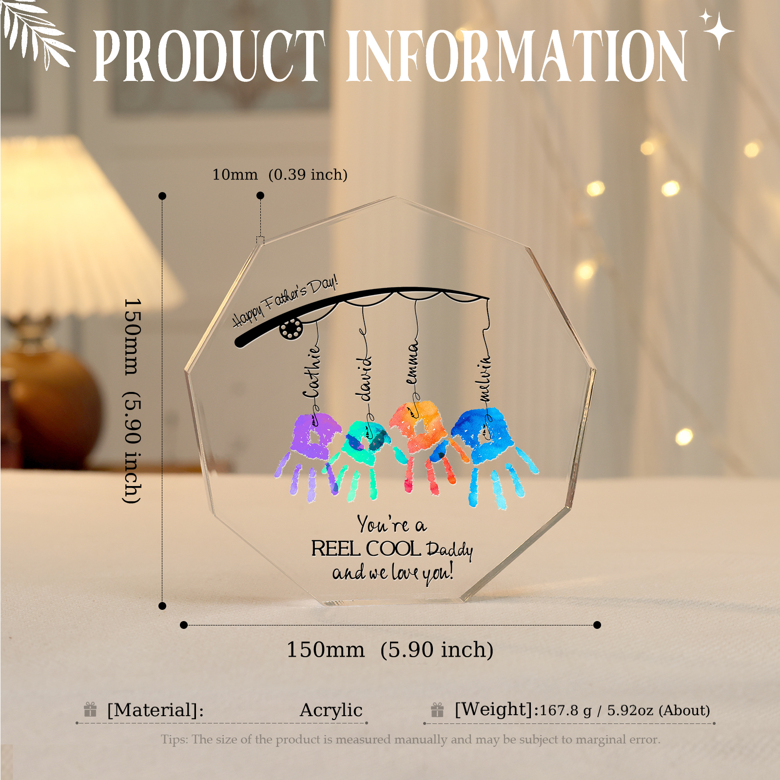 Personalised Acrylic Nine-Sided Shape Plaque Custom 4 Names Fishing Ornaments - You're A Real Cool Daddy And We Love You-Jessemade AU