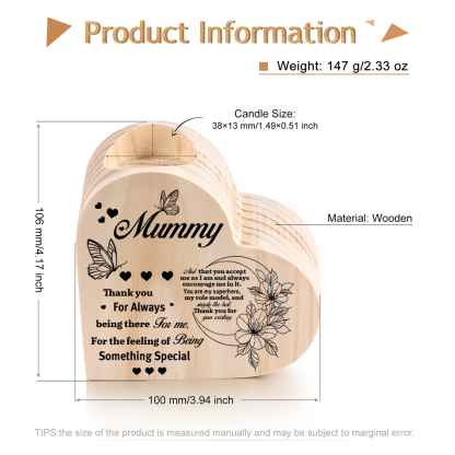 To My Mummy Heart Candle Holder Wooden Candlestick "Thank you For Always being there for me"-Jessemade AU