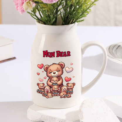 Personalised Ceramic Flower Vase Custom 2–8 Names & 1 Text Bear Family Vase Gift for Mother/Grandma-Jessemade AU