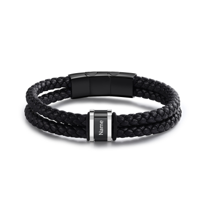 1 Name - Men's Leather Bracelet Custom Names Beaded Bracelet Adjustable Personalised Gift for Him-Jessemade AU