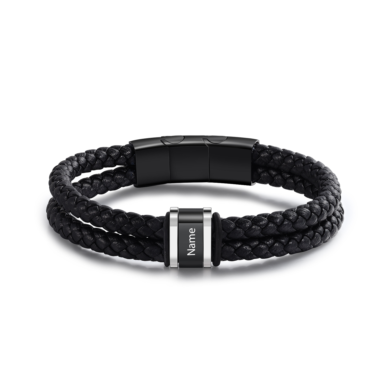 1 Name - Men's Leather Bracelet Custom Names Beaded Bracelet Adjustable Personalised Gift for Him-Jessemade AU