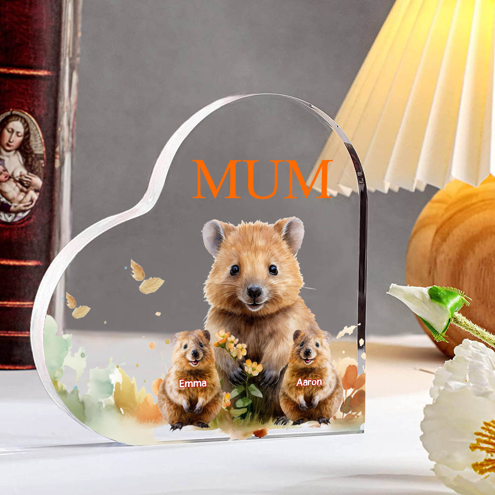 Personalised Acrylic Heart Keepsake Custom 1 Text & 2 Names Ornament Quokka Family Gift for Mother/Grandma-Jessemade AU